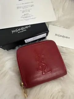 YSL モノグラム・サンローラン　二つ折りラウンドファスナー財布　レッド系