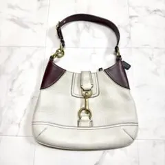 良品 coach コーチ レザーワンショルダーバッグ 金具 ロゴ刻印 バイカラー