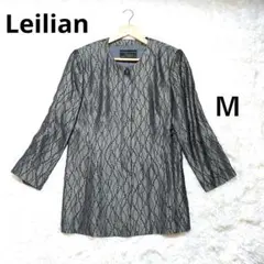 ★レリアン　シルク混　イタリア製　光沢感　ノーカラー　刺繍　ロング　ジャケット