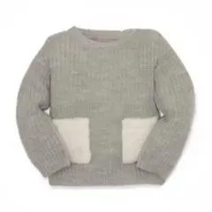 新品♡ファーポケット ニット セーター 110cm グレー 無地 長袖 春秋冬