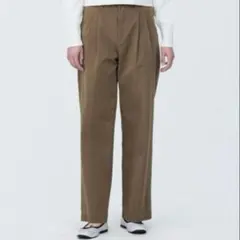 無印　縦横ストレッチチノ　L タックワイドパンツ ダークベージュ 新品未使用
