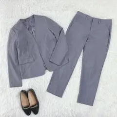 GU パンツスーツ　ノーカラージャケット　パンツ　ウォッシャブル　グレー　M