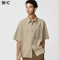 ブロードオーバーサイズシャツ　ベージュ 半袖　UNIQLO C 男女兼用　M