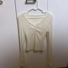 Vネック レース 長袖 カットソー アイボリー