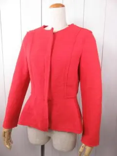 【値下げ】ZARA　ザラ　ツイードジャケット　オレンジ　ノーカラージャケット　M