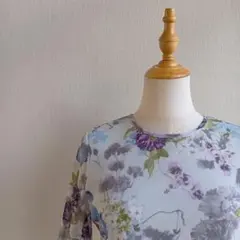 日本製 東京スタイル 花柄カットソー メッシュ 水色のサムネイル