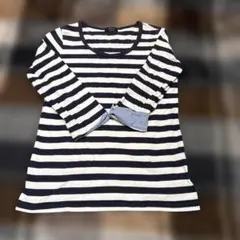 COMME CA ISM ストライプ 七分袖 Tシャツ