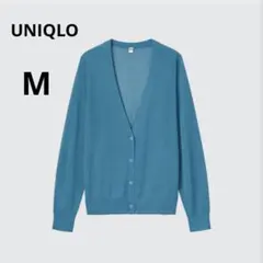 美品 UNIQLO M ブルー ライトＶネックカーディガン シアーカーディガン