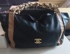 CHANEL レザーショルダーバッグ ブラック/ベージュ