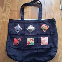 ネイビー パッチワーク トートバッグ