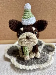 チワワチョコタンあみぐるみ（肉球コースターとマフラー帽子付き）