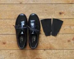 HARUTA 23cm プレーントゥ レースアップシューズ キルト付き ブラック