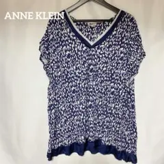 ANNE KLEIN 柄チュニック ネイビー ホワイト フリルのサムネイル