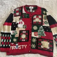クリスマス　刺繍アグリーカーディガン　クリスマスカラーのサムネイル
