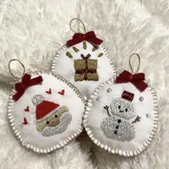 【クリスマス】　オーナメント　刺繍　3個セット　ハンドメイド