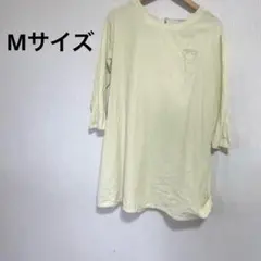 淡い黄色の五分袖チュニック　Mサイズ　胸ポケットあり　シンプル