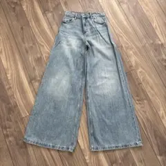 ZARA ライトブルー ワイドレッグデニムパンツ