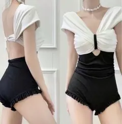 水着 レディース ワンピース 体型カバー フィットネス ホワイト ブラック 海