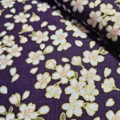 ✿金縁小桜浪漫<和柄シャンタン>生地 布 はぎれ[濃紫系]