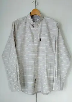 新品　長袖釦ダウンシャツ　ボーダー柄　L