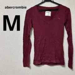 abercrombie 長袖トップス【M】　バーガンディ　Vネック 無地