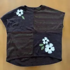 ブラウン ニットベスト 花柄半袖