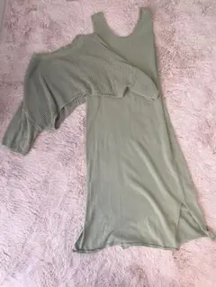 【AZUL】オリーブグリーン ニットトップス付きワンピース Mサイズ