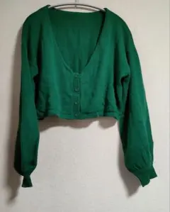 グリーン クロップド丈 カーディガン