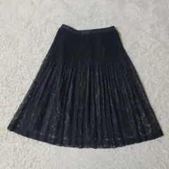 美品　レース プリーツスカート 裏地付き　ブラック　黒　花柄
