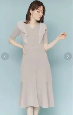 新品タグ付き indexフリルドッキングニットワンピースピンクベージュ