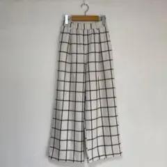 【ROPÉ PICNIC】チェック　ワイドパンツ　イージーパンツ　白　黒【36】