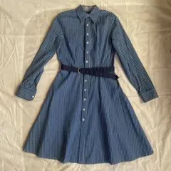 ラルフローレン ストライプ シャツワンピース 長袖 ベルト付き　ポニー刺繍