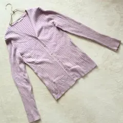 リブニットカーディガンピンク系 M レディース トップス シンプルフェミニン