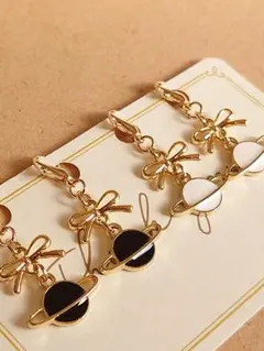 168 リボン 惑星 ハンドメイドチャーム 4個 まとめ売り ゴールド