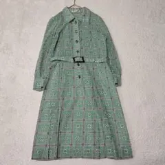 SOGO そごう　昭和レトロ 総柄 ロングワンピース ベルト付き グリーン 緑