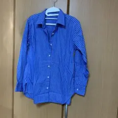 UNIQLO ブルー ストライプ 長袖シャツ