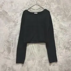 GU♡ パフィータッチVネッククロップドセーター(長袖) ブラック S