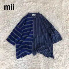mii ミー　スタンドカラーカフタンシャツ　ストライプボーダーブルーバンドカラーのサムネイル