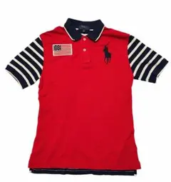 【美品】Polo Ralph Lauren 赤 ストライプ ポロシャツ Ｌ