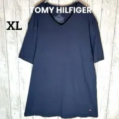 海外 古着 トミーヒルフィガー Vネック 　Tシャツ ネイビー　XL 無地
