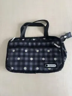 LeSportsac 中型ポーチ チェック柄 花柄