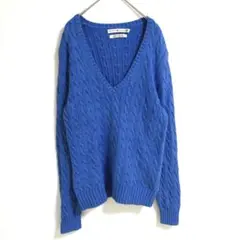 〈トミーヒルフィガー〉長袖ニット　ケーブル編み　青系　大きいサイズ　XL