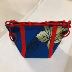 浴衣用　巾着　青色　レトロ感　お値下げ