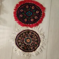 刺繍マットセット 赤と白
