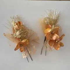 髪飾り　オレンジ色の花　昭和レトロ