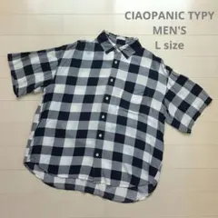 チャオパニックティピ－ メンズ レーヨン大柄チェックシャツ Lサイズ ネイビー