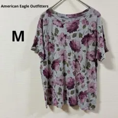 アメリカンイーグル SOFT & SEXY 花柄 ラグランTシャツ M グレー系