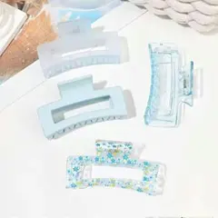 ヘアクリップ ブルー セット 花柄 青 髪留め 夏 髪飾り まとめ売り
