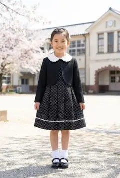 【120cm女の子】フォーマルドレス 黒と白のドット柄