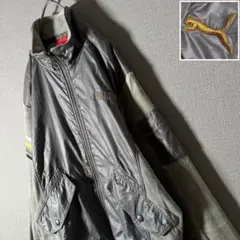 切替★ベロア ナイロン プーマ PUMA トラックジャケット 刺繍 灰 M〜L